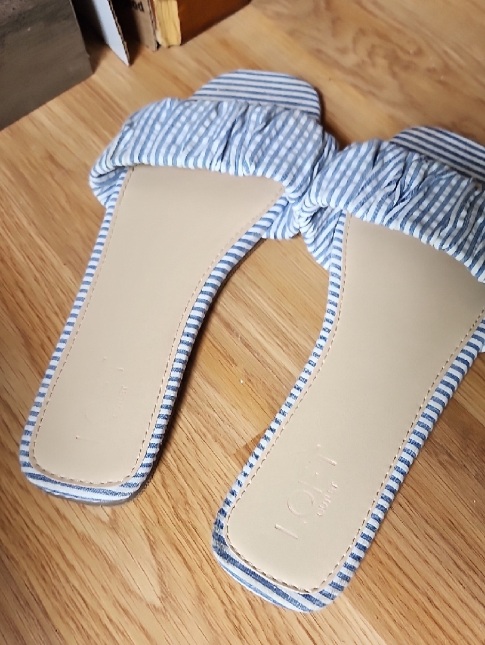 LOFT Blue and White Striped Ruched Slide Mules - Picture 4 of 8